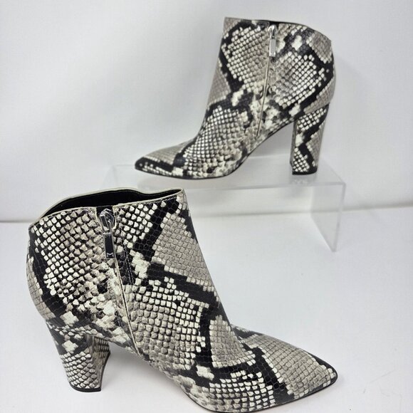 Marc Fisher Boots Women's 7.5 Snake Print Ankle Pointed Toe Block Heel Unno Moto - Picture 2 of 8